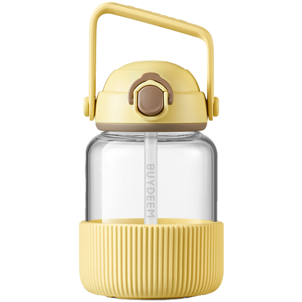 BUYDEEM Pop-Up Straw Glass Bottle 800 ml, model DG78, color Mellow Yellow [1]
