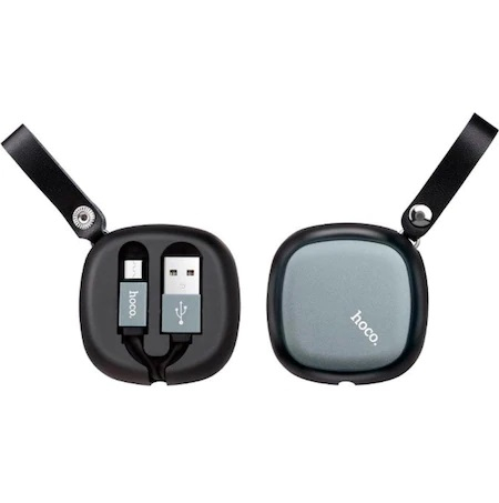 Cablu Date si Incarcare HOCO USB la MicroUSB U33, Retractabil, 0.9 m, Negru [1]
