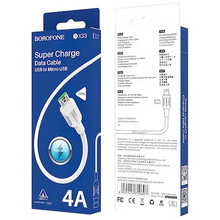 Cablu Date si Incarcare USB la MicroUSB Borofone BX33, 4A Billow, 1.2 m, Alb [4]
