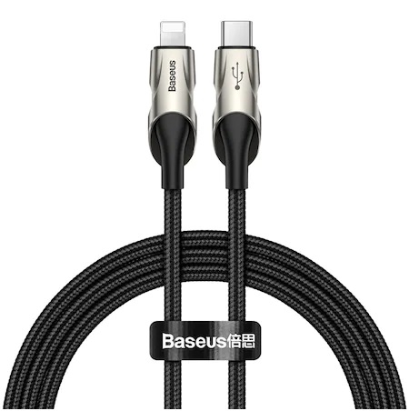 Cablu de date Baseus, Nylon, Type-C to Lightning, 18 W, 480 Mbps, 1 m, Negru [1]