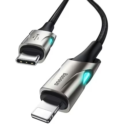 Cablu de date Baseus, Nylon, Type-C to Lightning, 18 W, 480 Mbps, 1 m, Negru [2]