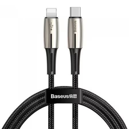Cablu de date/incarcare Baseus, Water Drop Lamp tip Lightning/USB Type-C, 1.3M 18W, Negru [1]