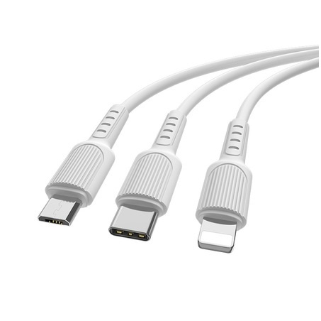 Cablu de incarcare Borofone, 3in1 MicroUSB/Lightning/USB-C, BX16 Easy, Alb [2]