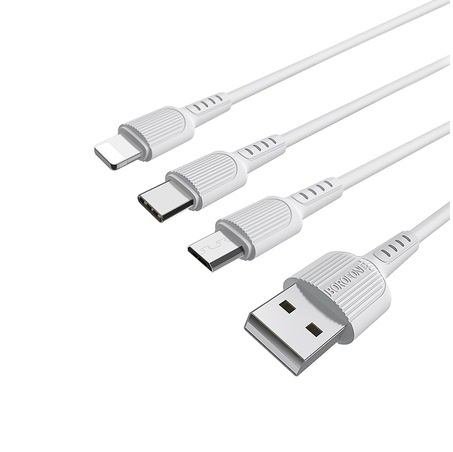 Cablu de incarcare Borofone, 3in1 MicroUSB/Lightning/USB-C, BX16 Easy, Alb [3]