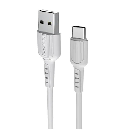 Cablu prevazut cu conectori USB tata si USB tip C, Borofone BX16 Easy, lungime 1m, alb [2]