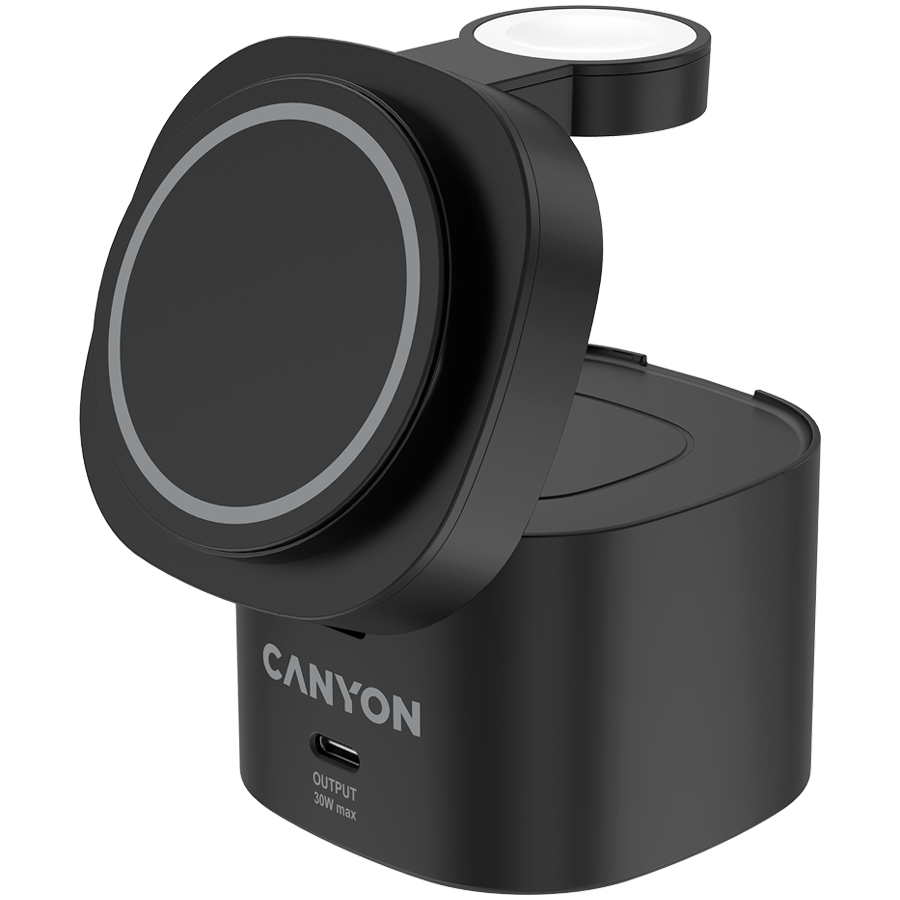 Canyon 4 in 1 Wireless Charging Stand, 30W max, Size: 70x70x70.3mm, weight: 414g, with 65W charger and 1M cable, black [2]