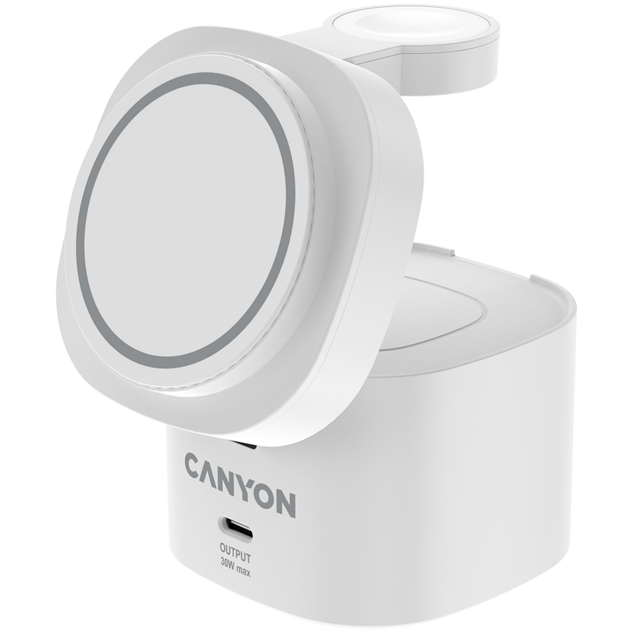 Canyon 4 in 1 Wireless Charging Stand, 30W max, Size: 70x70x70.3mm, weight: 414g, with 65W charger and 1M cable, white [2]
