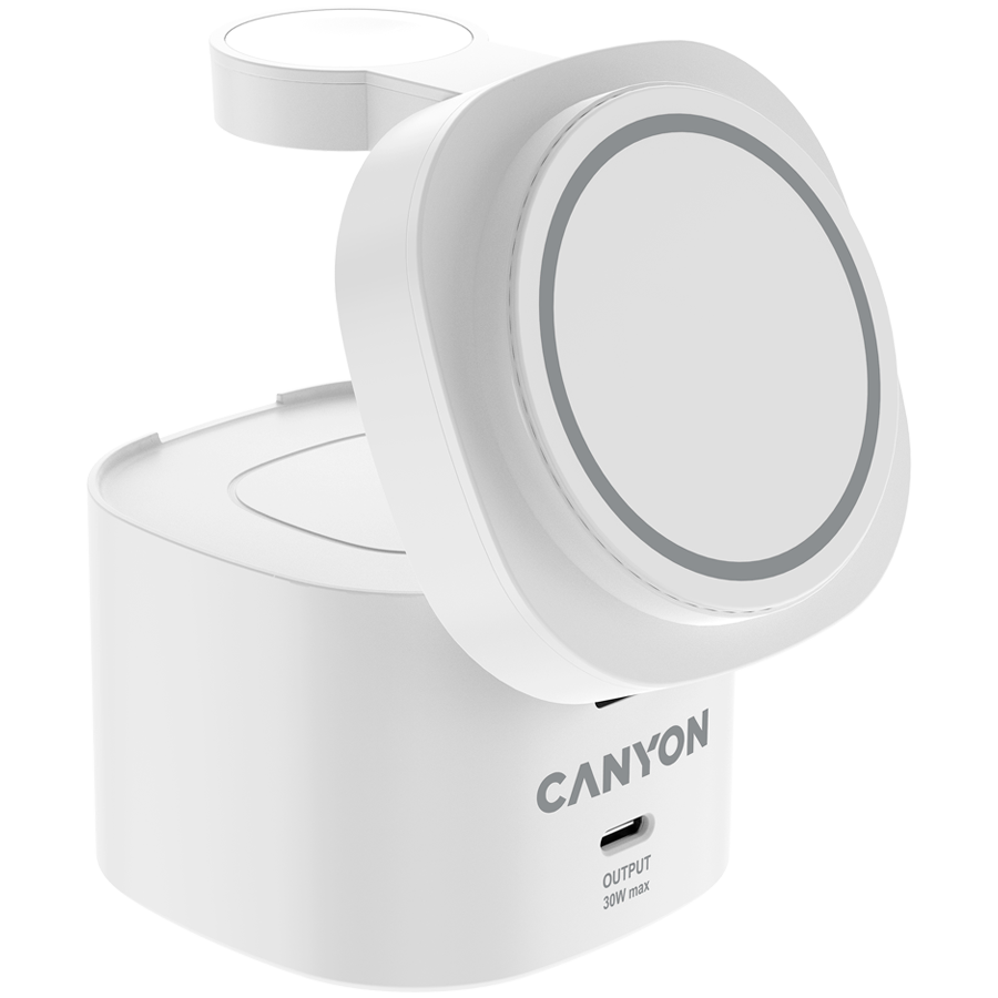 Canyon 4 in 1 Wireless Charging Stand, 30W max, Size: 70x70x70.3mm, weight: 414g, with 65W charger and 1M cable, white [3]