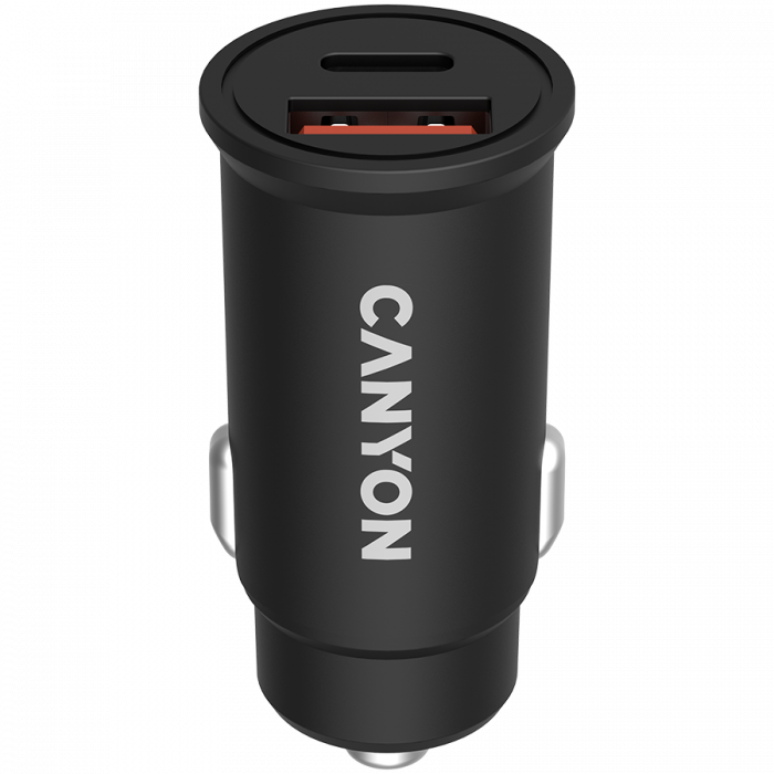 CANYON C-20B03, PD 30W/QC3.0 18W Pocket size car charger with 1-USB A+ 1-USB-C Input: DC12V-24V, Output: USBC: PD30W( 5V3A/9V3A/12V2.5A/15V2A/20V1.5A),USB-A:QC3.0 18W (5V3A [1]