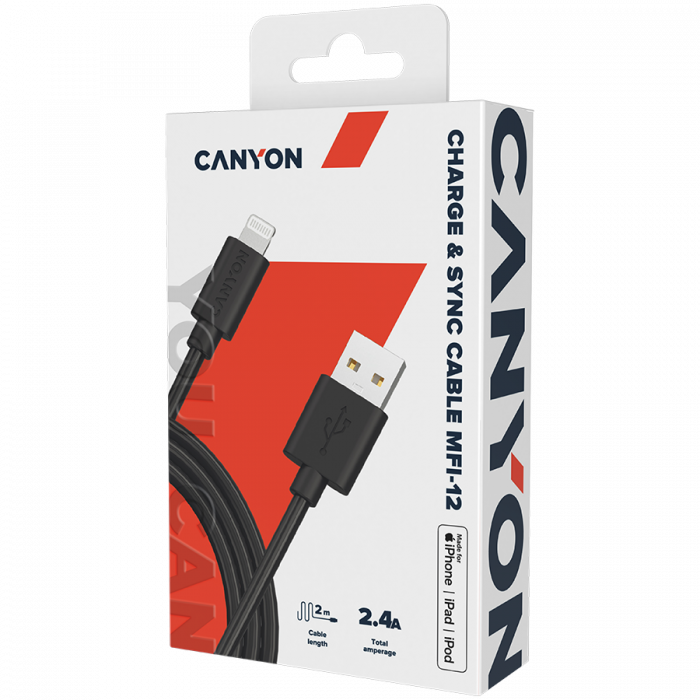 CANYON cable MFI-12 USB-A to Lightning 2m Black [2]