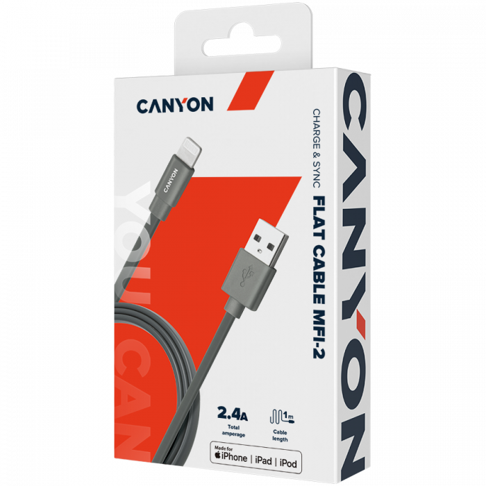 CANYON cable MFI-2 Lightning 12W 1m Dark Grey [3]