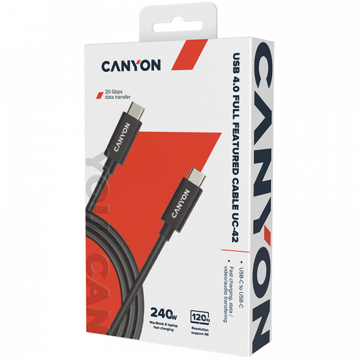 CANYON cable UC-42 USB-C to USB-C 240W 20Gbps 4k 2m Black [2]