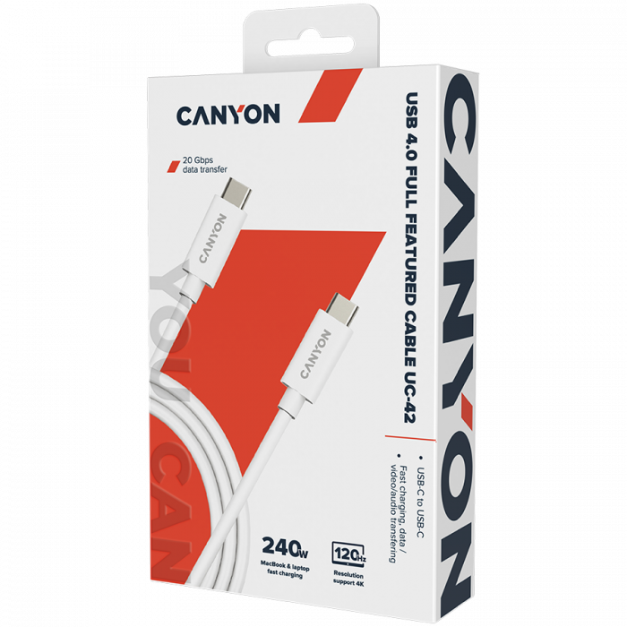 CANYON cable UC-42 USB-C to USB-C 240W 20Gbps 4k 2m White [2]