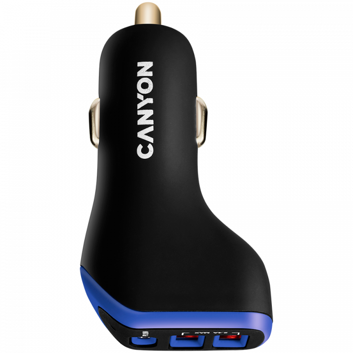 CANYON car charger C-08 PD 18W USB-C 2USB-A Black Purple [1]