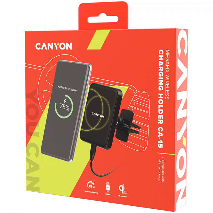 CANYON car charger CA-15 15W Megafix Wireless Magnetic Black [5]