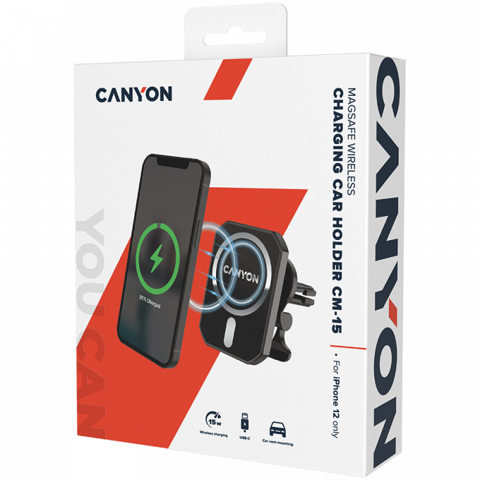 CANYON car charger CM-15 15W Wireless Magnetic for iPhone 12/13 Black [4]