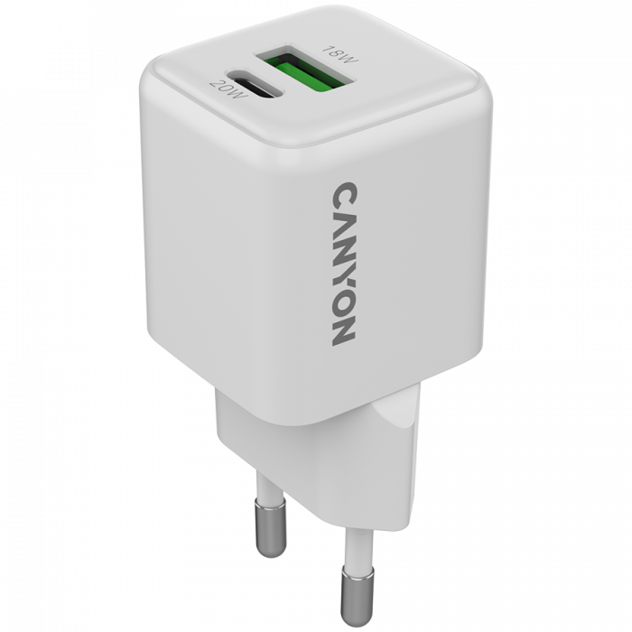 CANYON charger CU20AC GaN 20W 1xPD 1xQC EU White [1]