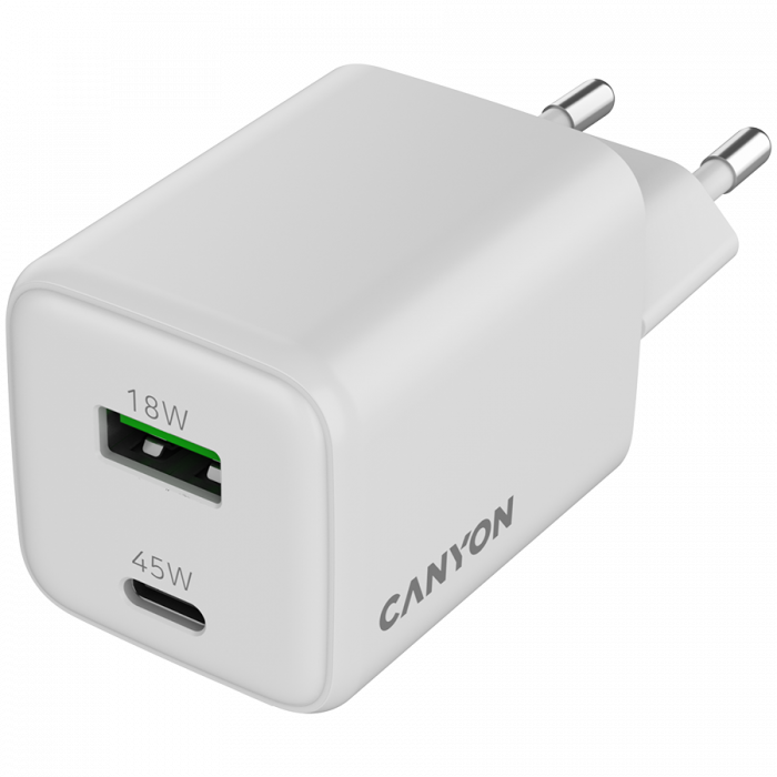 CANYON charger CU45AC GaN 45W 1xPD 1xQC EU White [4]