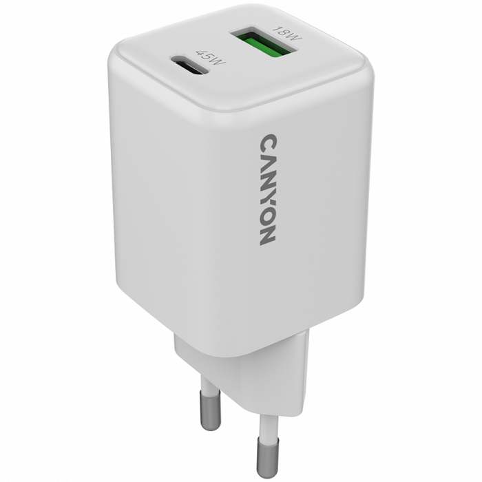 CANYON charger CU45AC GaN 45W 1xPD 1xQC EU White [1]