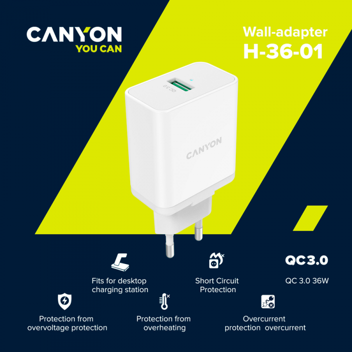 CANYON charger H-36-01 QC 3.0 36W White [5]