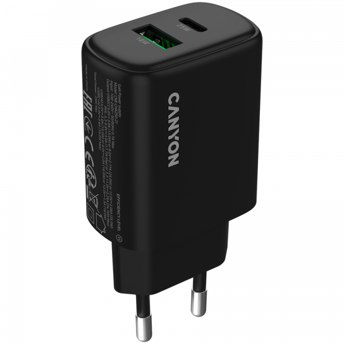 CANYON charger OnCharge 250 25W 1xPD 1xQC EU Black [1]
