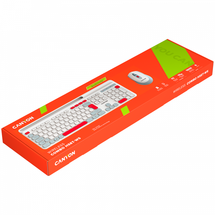 CANYON HSET-W5 EN Keyboard+Mouse AAA+AA Wireless White [6]
