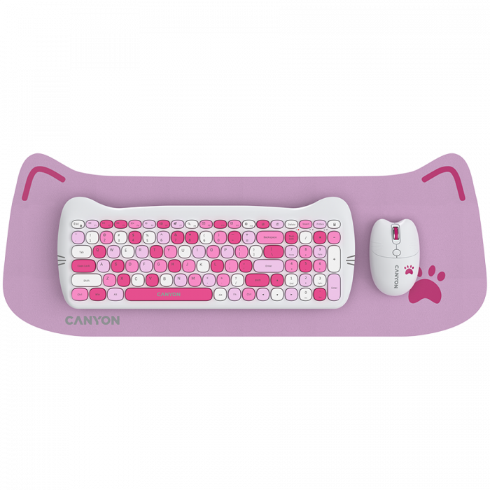 CANYON HSET-W6 EN Keyboard+Mouse Kitty Edition AAA+АА Wireless Pink [1]