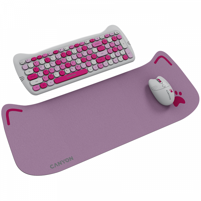 CANYON HSET-W6 EN Keyboard+Mouse Kitty Edition AAA+АА Wireless Pink [2]