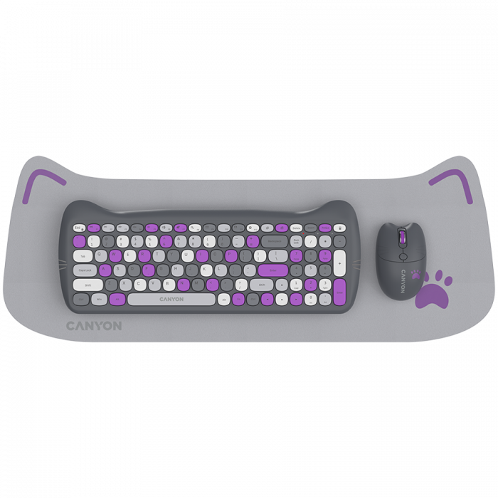 CANYON HSET-W6 EN Keyboard+Mouse Kitty Edition AAA+АА Wireless Violet [1]