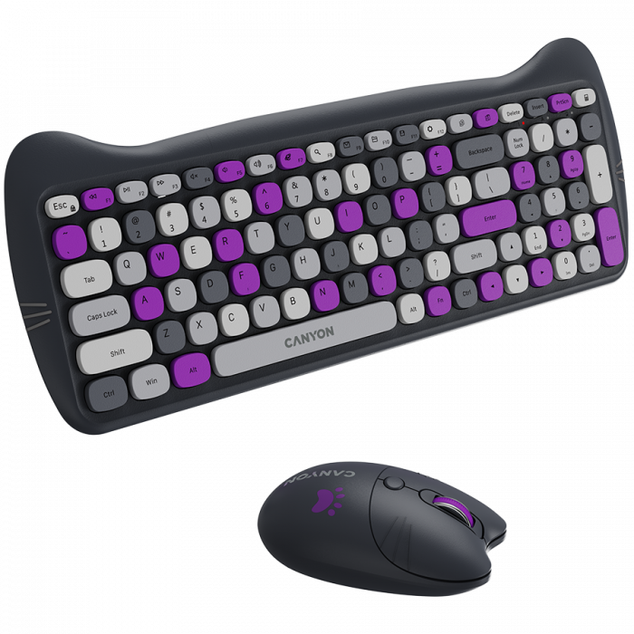 CANYON HSET-W6 EN Keyboard+Mouse Kitty Edition AAA+АА Wireless Violet [4]