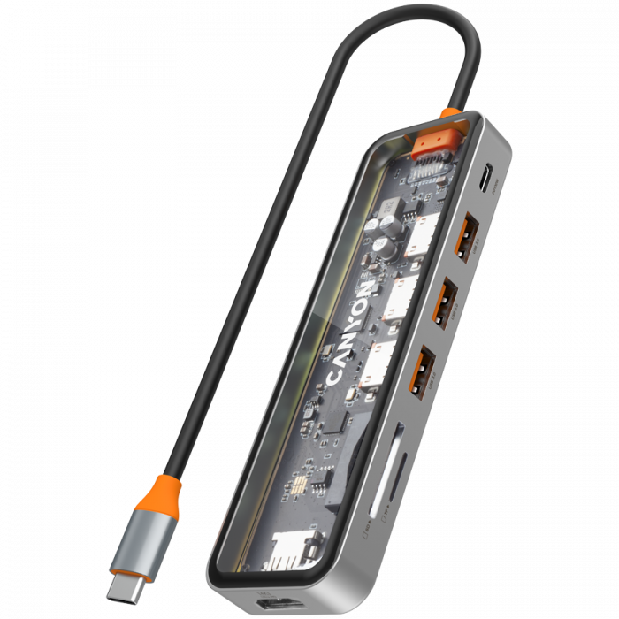 CANYON hub DS-13 7in1 4k USB-C Transparent Space Grey [1]