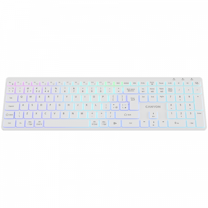 CANYON keyboard HKB-W11 UK/US RGB Dual Mode Wireless White [2]