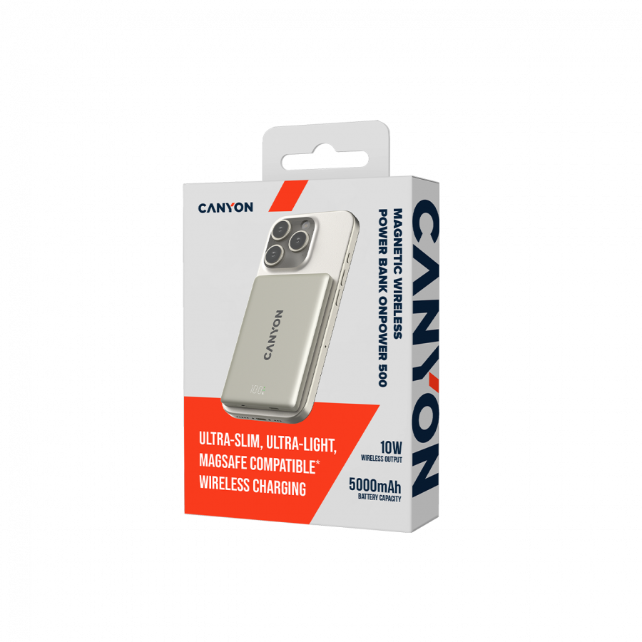 CANYON magnetic power bank OnPower 500 PD20W 5000mAh Aluminium Star Grey [6]