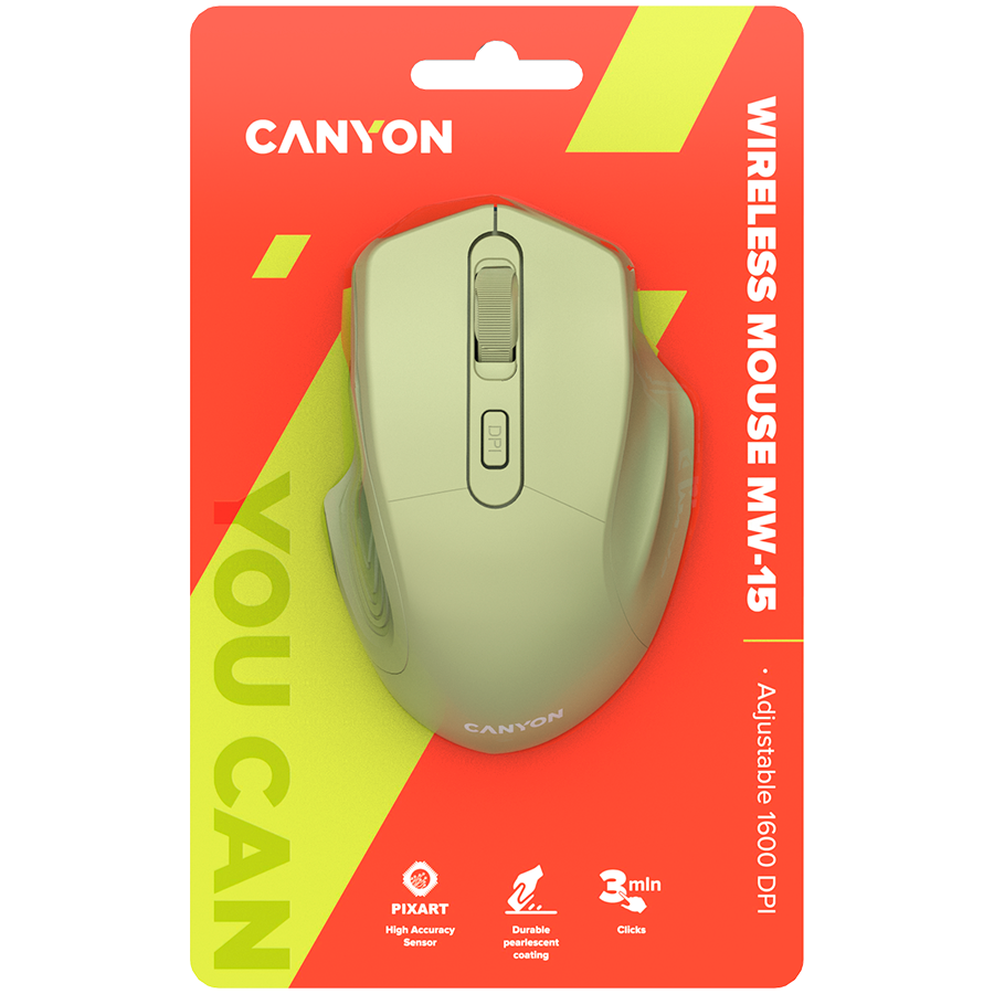 CANYON MW-15, 2.4GHz Wireless Optical Mouse with 4 buttons, DPI 800/1200/1600, Golden, 115*77*38mm, 0.064kg [6]