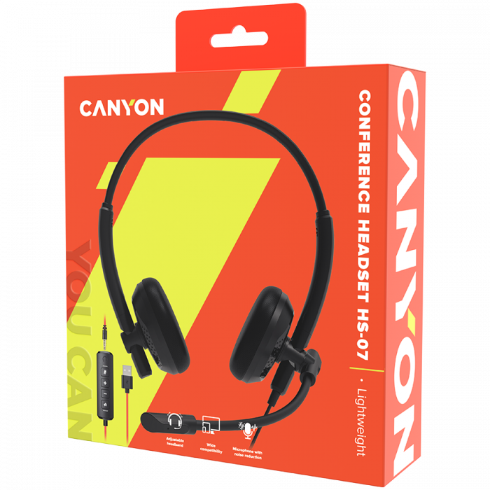 CANYON PC headset HS-07 PC Mic 3.5/USB Flat 2.8m Black [6]