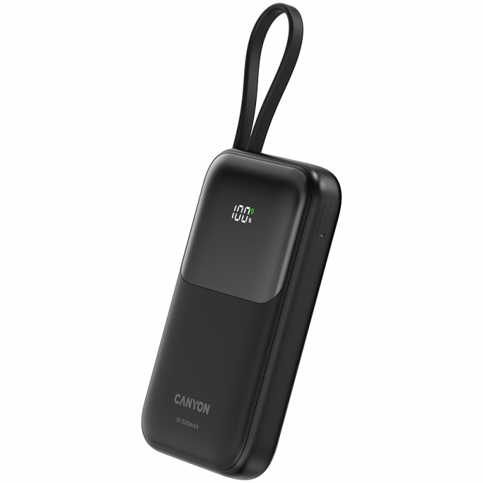 CANYON power bank OnPower 101 built-in cable 10000 mAh PD22.5W Black [2]
