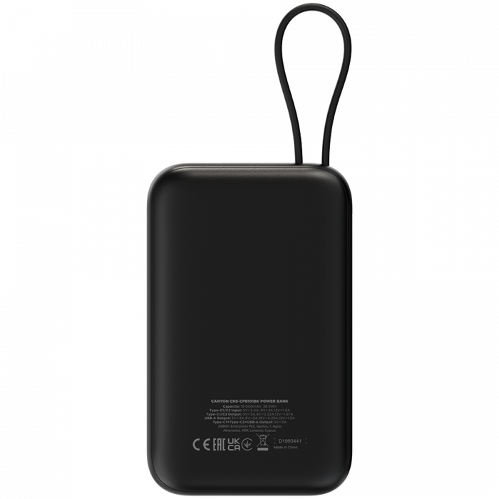 CANYON power bank OnPower 101 built-in cable 10000 mAh PD22.5W Black [4]