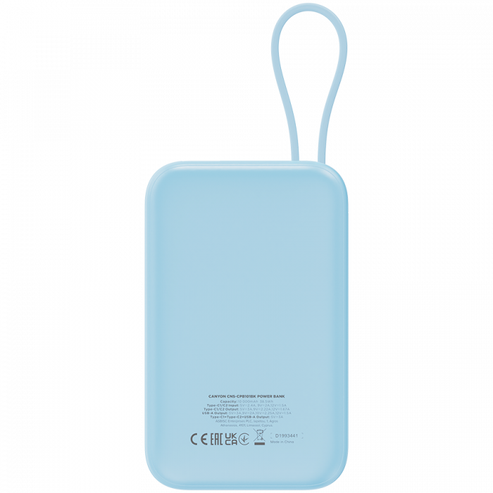 CANYON power bank OnPower 101 built-in cable 10000 mAh PD22.5W Blue [4]