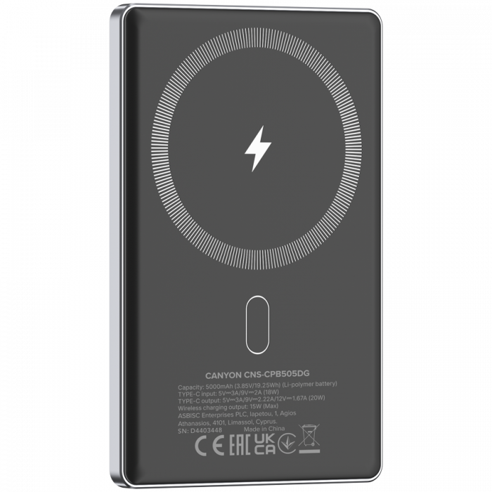 CANYON power bank OnPower 505 slim Magsafe 5000 mAh PD20W Dark Grey [4]