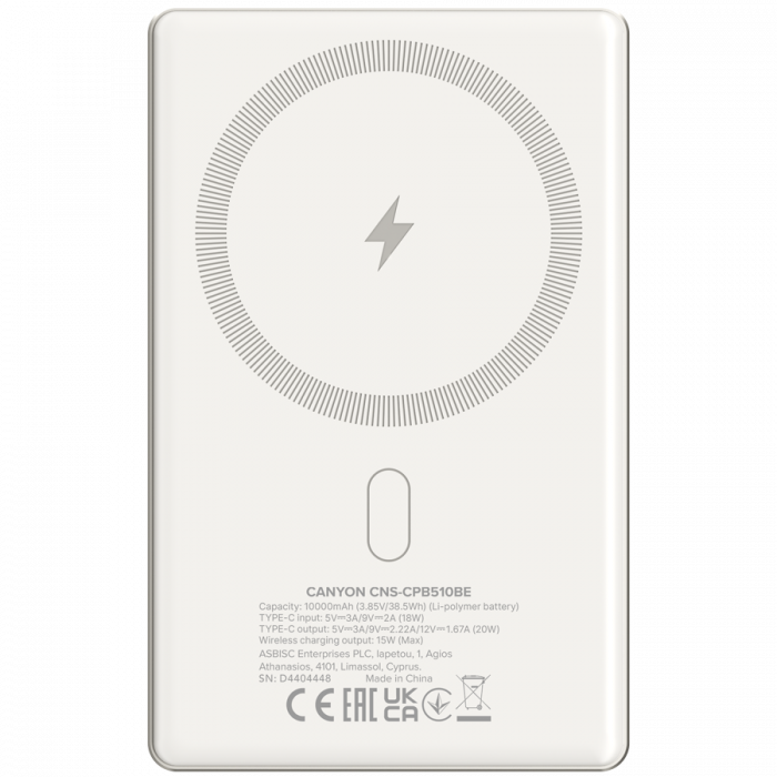 CANYON power bank OnPower 510 slim Magsafe 10000 mAh PD20W Beige [3]