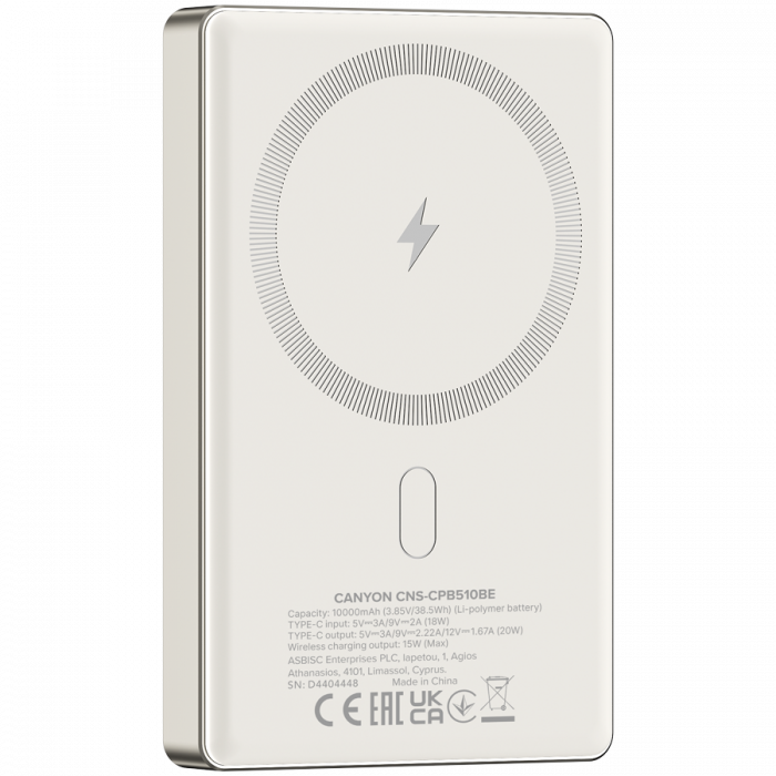 CANYON power bank OnPower 510 slim Magsafe 10000 mAh PD20W Beige [4]