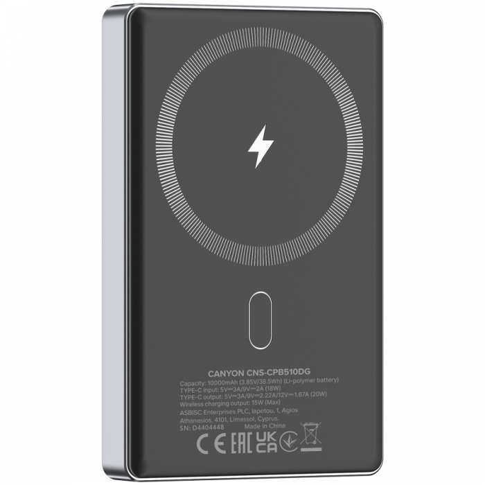 CANYON power bank OnPower 510 slim Magsafe 10000 mAh PD20W Dark Grey [4]