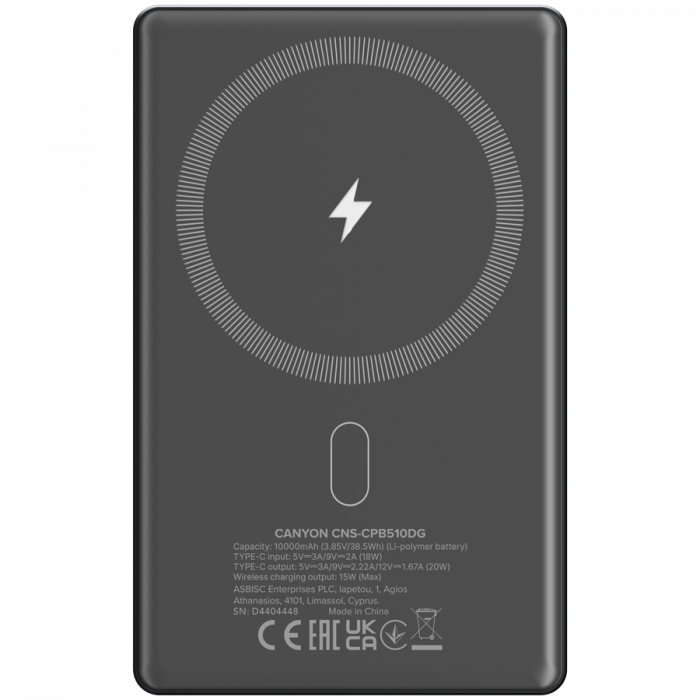 CANYON power bank OnPower 510 slim Magsafe 10000 mAh PD20W Dark Grey [3]