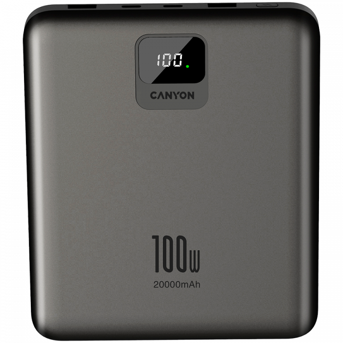 CANYON power bank PB-2008 LED FLAT 20000 mAh PD100W QC3.0 Dark Grey [1]