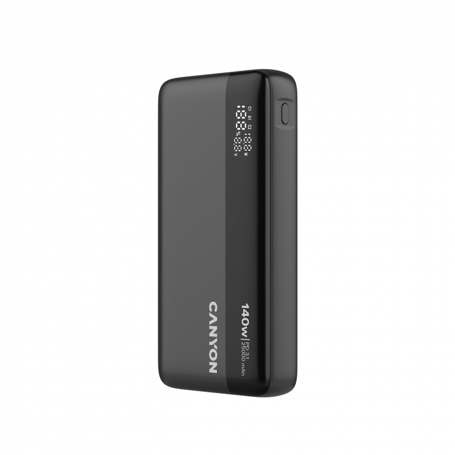 CANYON Power Bank PB-240, 25000mAh PD140W display power bank,Size160.0x82x27 mm Weight 508+-10g, Dark Grey [17]