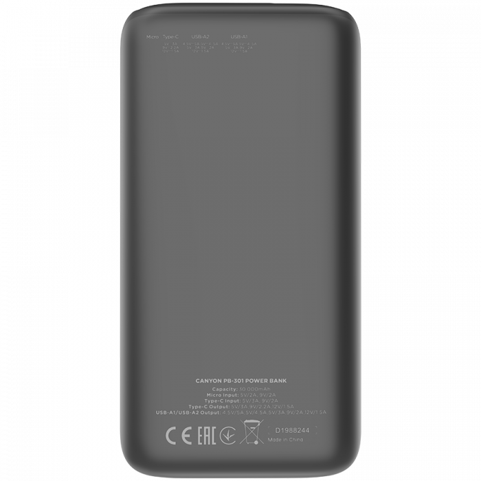 CANYON power bank PB-301 LED 30000 mAh PD 20W QC 3.0 Black [2]