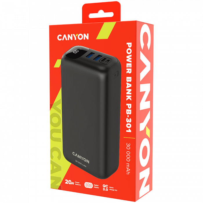 CANYON power bank PB-301 LED 30000 mAh PD 20W QC 3.0 Black [4]