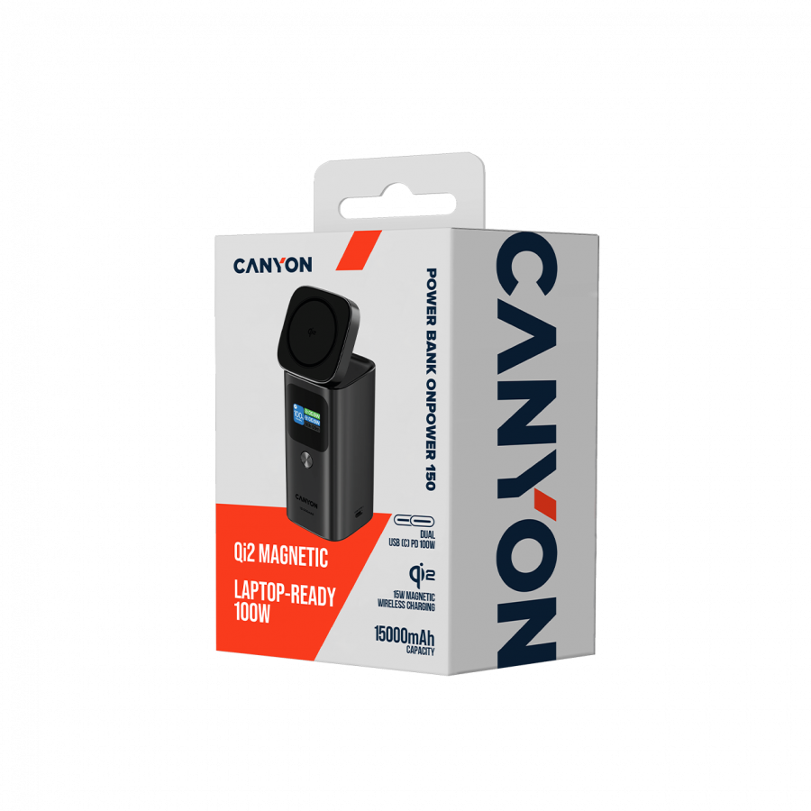 CANYON Qi2 magnetic power bank OnPower 150 15000mAh Aluminium Dark grey [8]