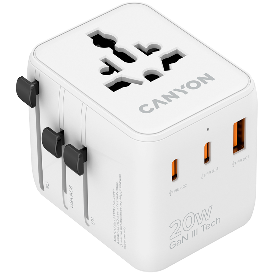 CANYON Travel Adapter OnTour 20 EU/UK/US/AUS 20W  White [1]