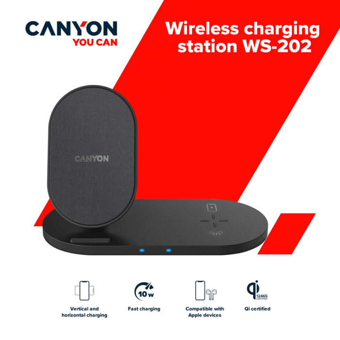 CANYON wireless charger WS-202 10W 2in1 Black [4]